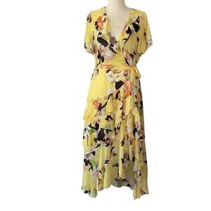 Kate And Lily Yellow Chiffon Ruffle Dress Women’s 14 Beautiful Floral Maxi